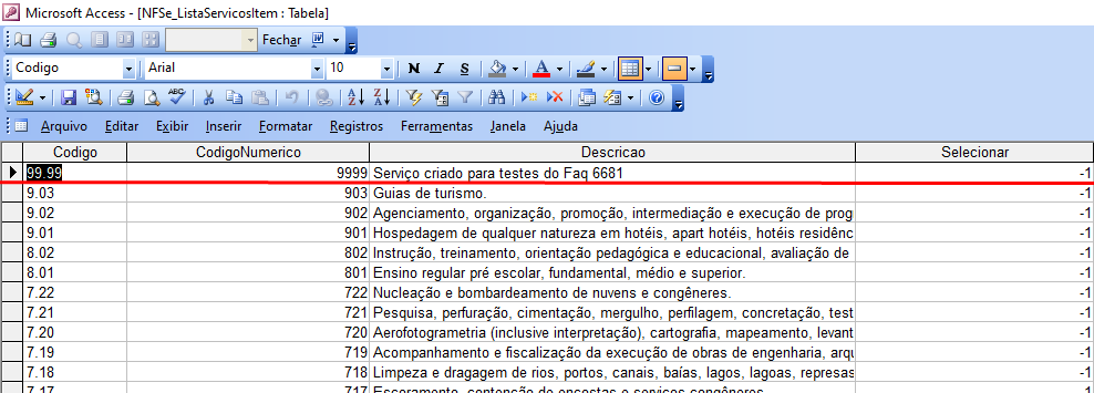 Tabela NFSe_ListaServicosItem no Softshop.