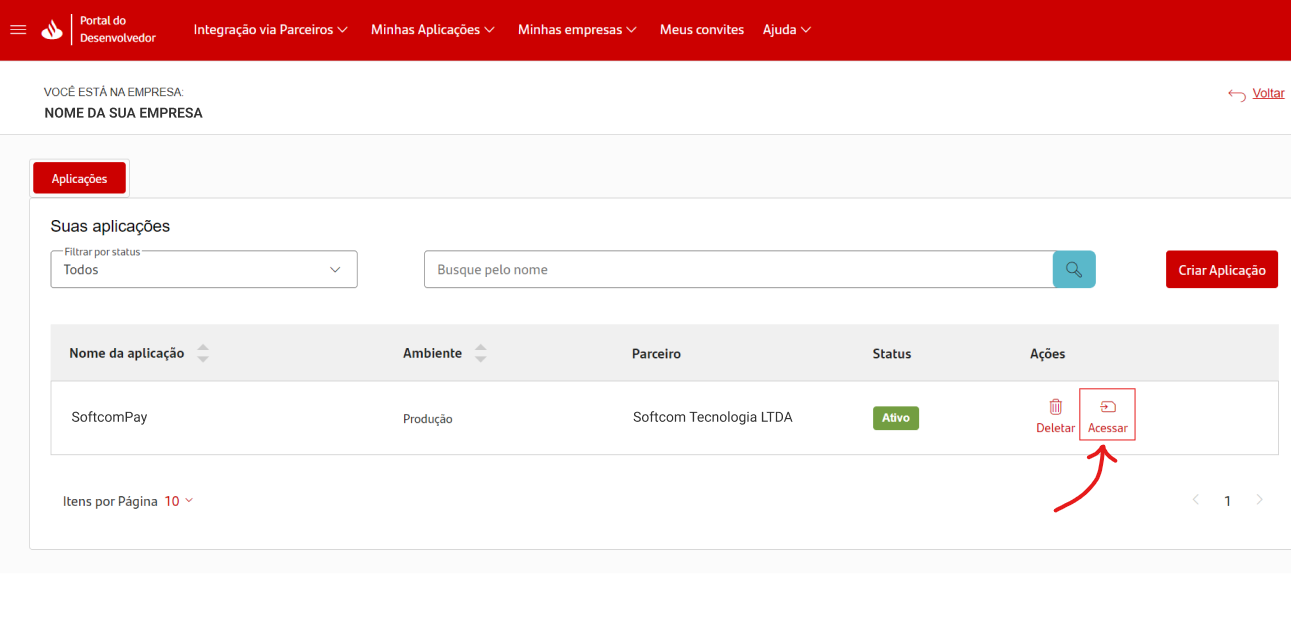 Listagem da aplicação criada.
