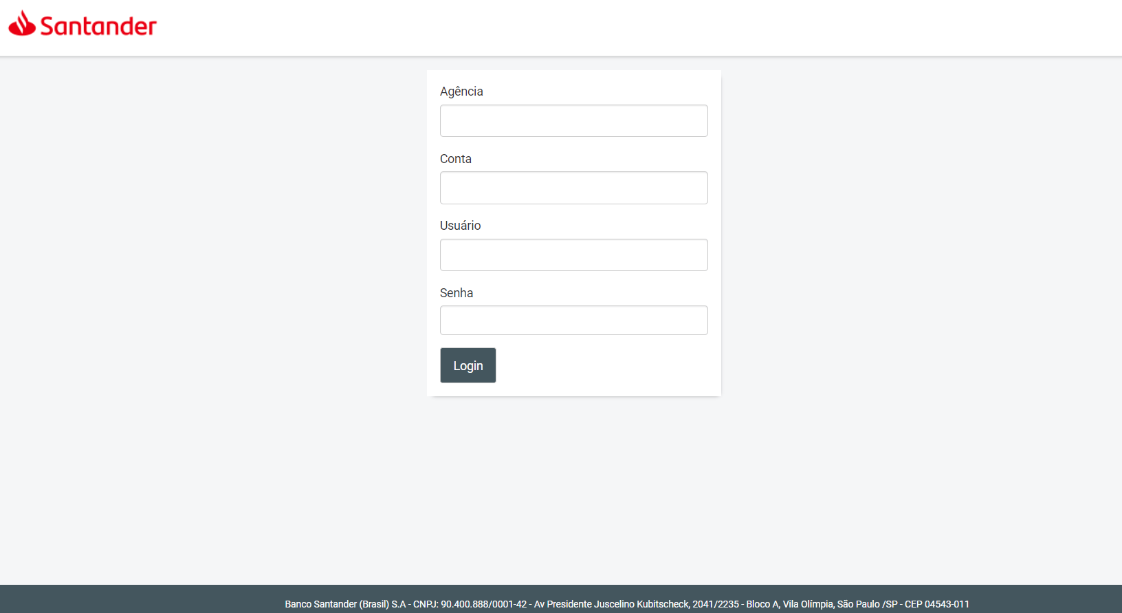 Tela de login no Portal Developers.