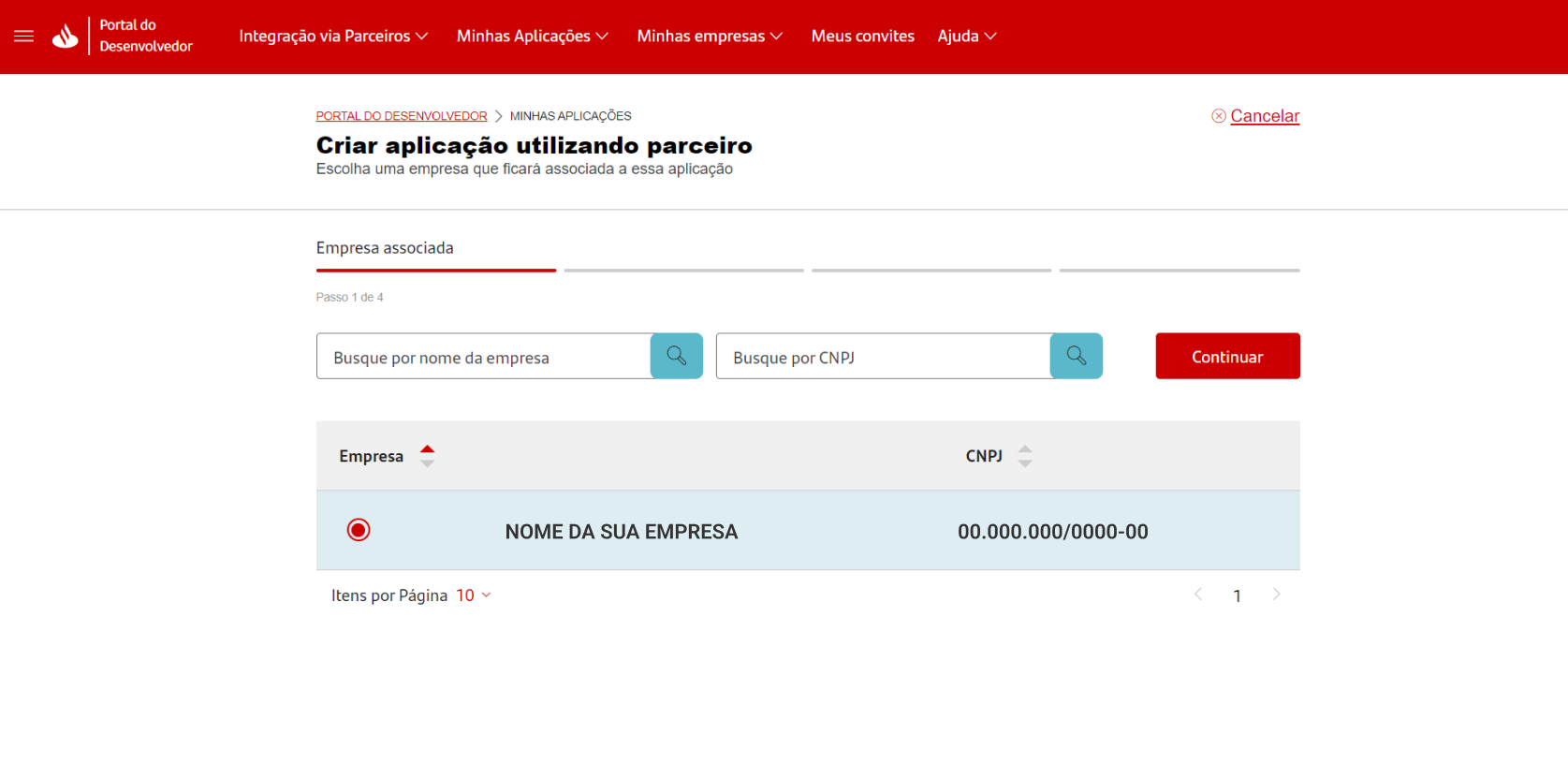 Seleção da empresa.
