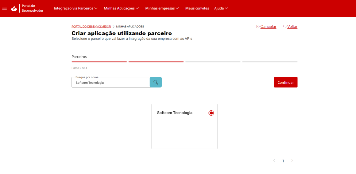 Seleção do parceiro Softcom Tecnologia.