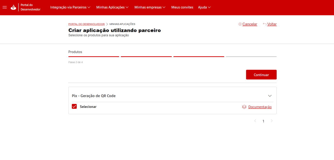 Seleção da opção PIX - Geração de QR Code.