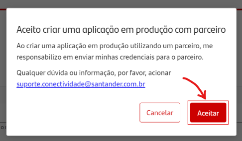 Confirmação para criar a aplicação.