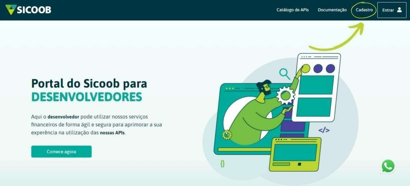 Tela de cadastro no Portal Developers Sicoob.