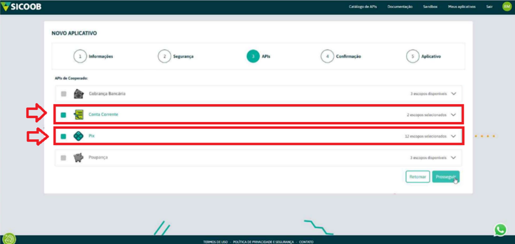 Seleção das APIs desejadas.
