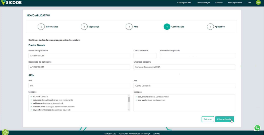 Confirmação para criar o aplicativo.