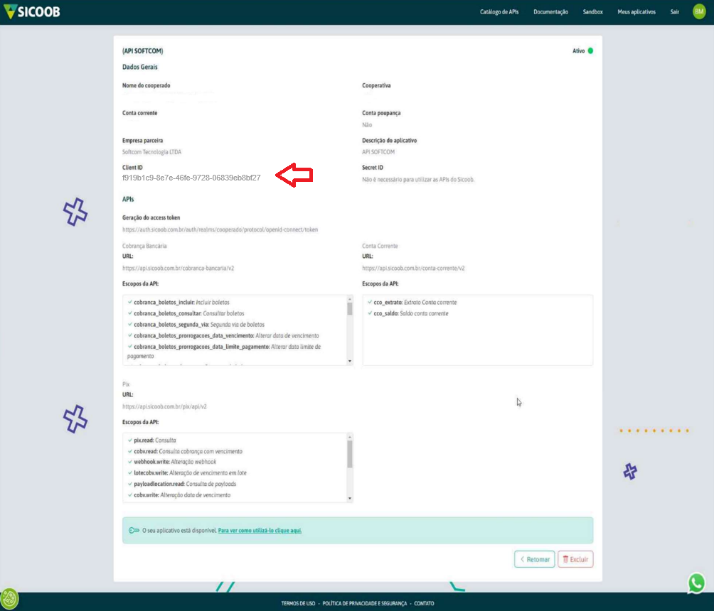 Tela de transações no Sicoobnet Empresarial.