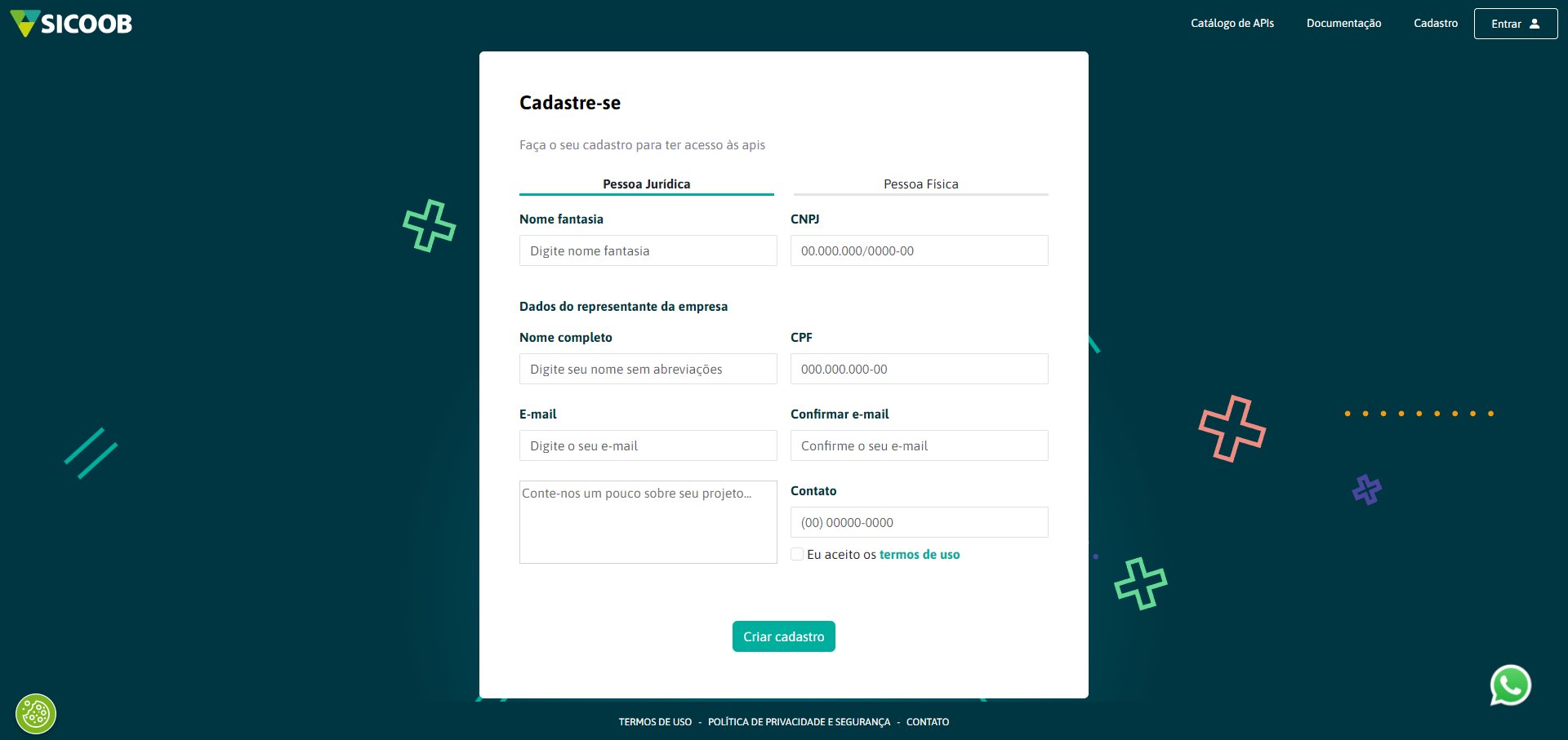 Preenchimento dos dados de Pessoa Jurídica.