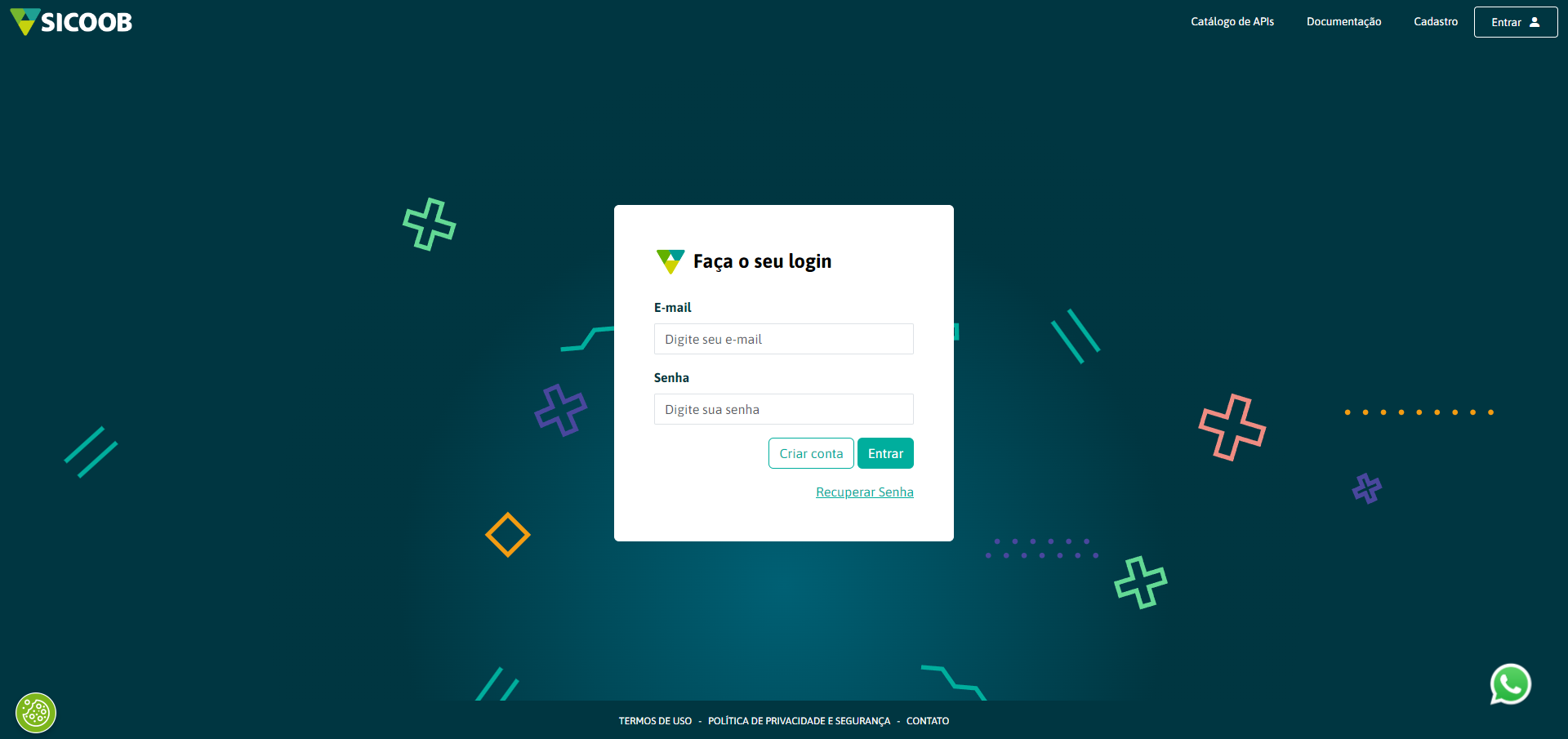 Tela de login no Portal Developers Sicoob.