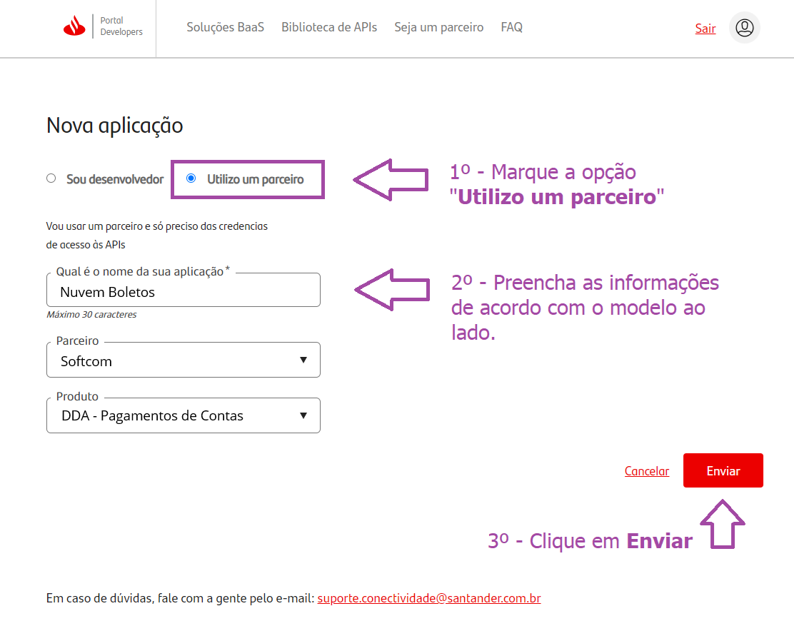 Tela de informações