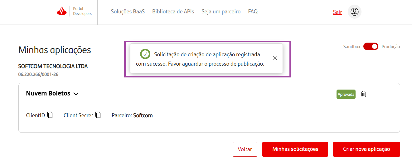 Tela de Minhas Aplicações