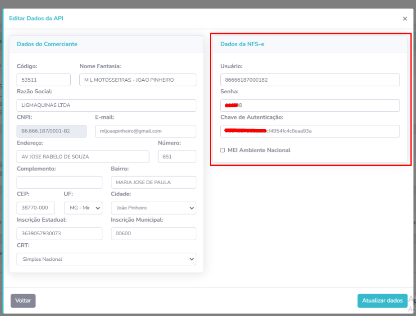 Preenchimento da Chave
