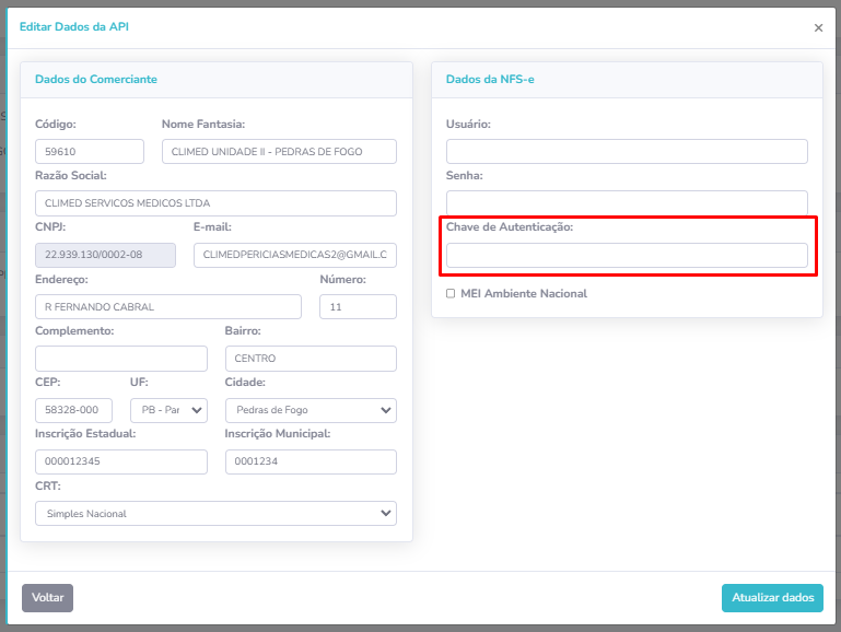 Chave de Autenticação