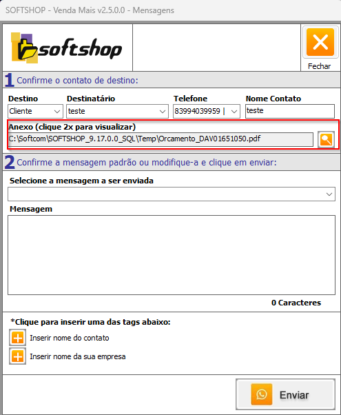 Exemplo de tela do sistema