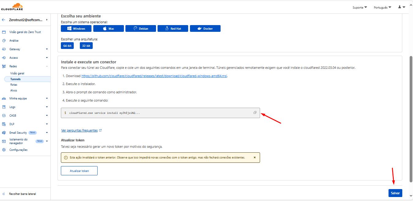 Imagem mostrando onde salvar a linha de comando